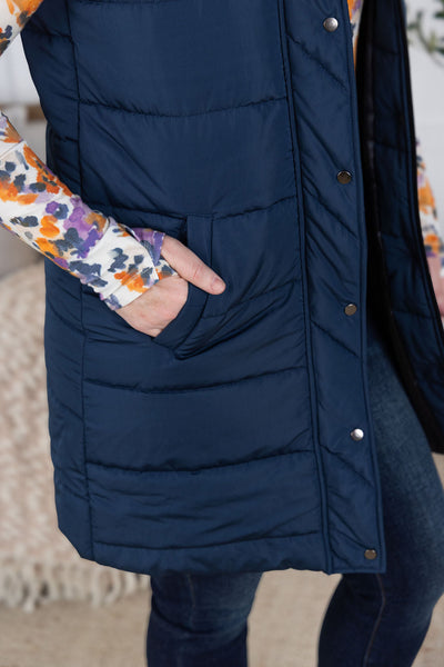 IN STOCK Harlow Long Vest - Navy
