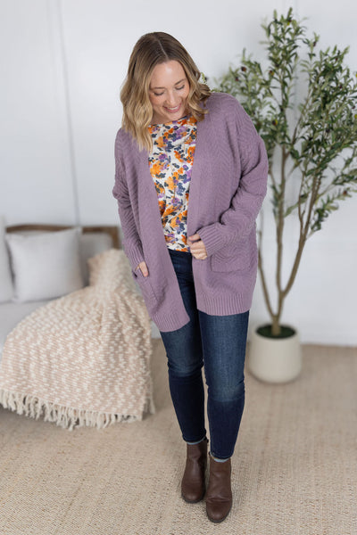 IN STOCK Billie Open Knit Cardigan - Dusty Purple