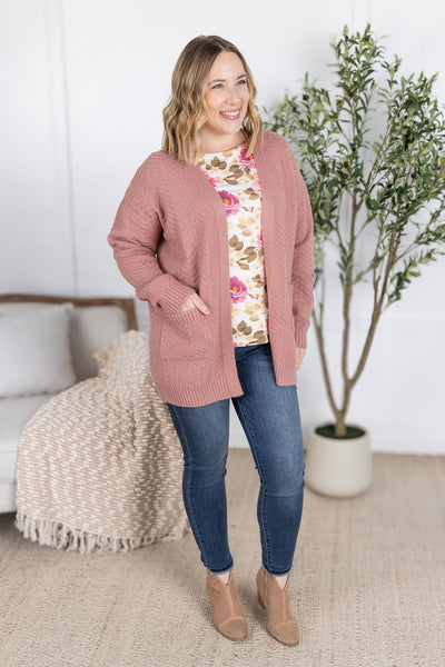 IN STOCK Billie Open Knit Cardigan - Dusty Rose