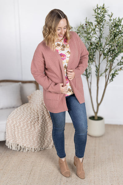IN STOCK Billie Open Knit Cardigan - Dusty Rose