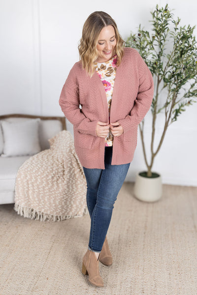 IN STOCK Billie Open Knit Cardigan - Dusty Rose