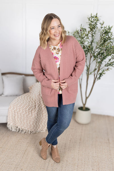 IN STOCK Billie Open Knit Cardigan - Dusty Rose