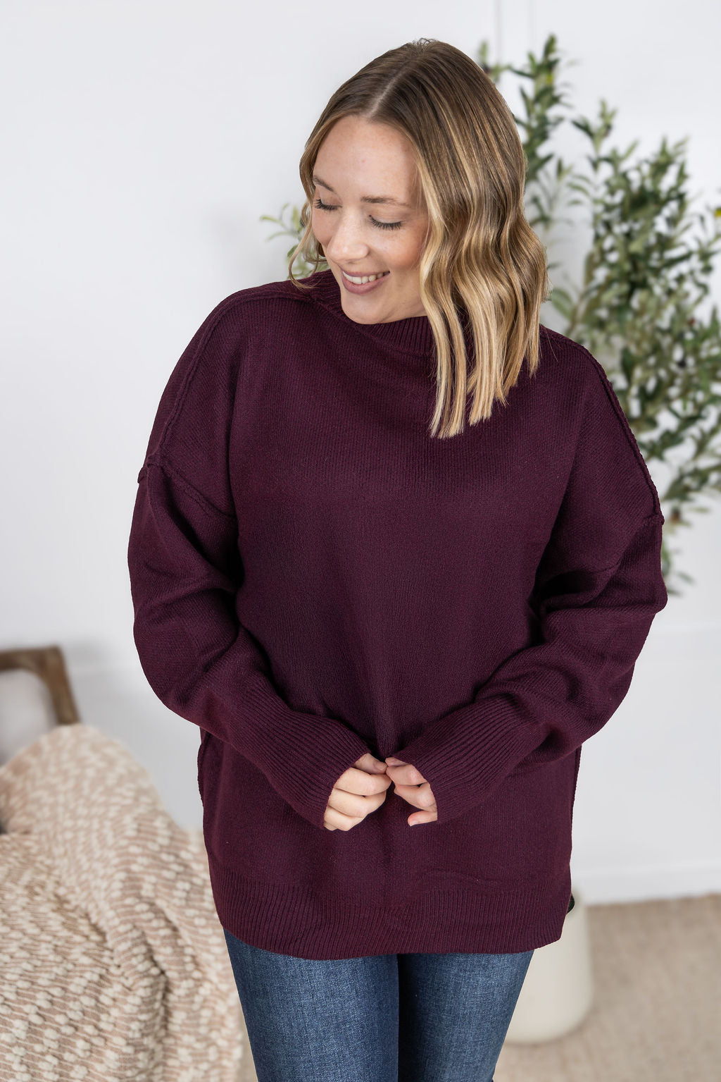 IN STOCK Aurora Cozy Sweater - Burgundy