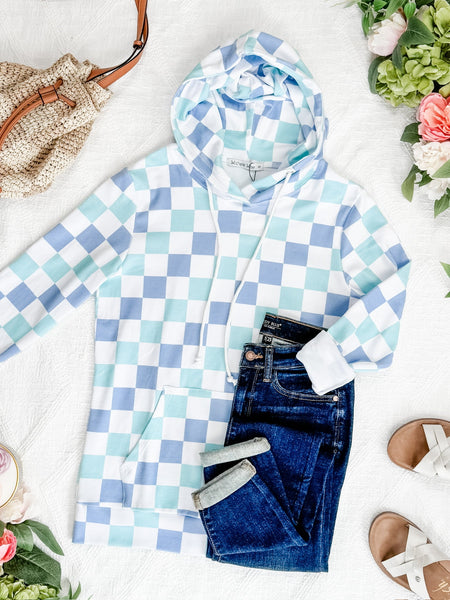 IN STOCK Hailey Pullover Hoodie - Blue and Mint Checker MM EXCLUSIVE