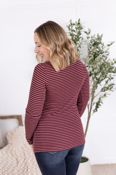 IN STOCK Striped Henley Long Sleeve - Burgundy FINAL SALE