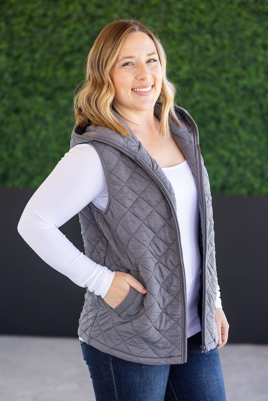 IN STOCK Heather Hooded Vest - Grey FINAL SALE