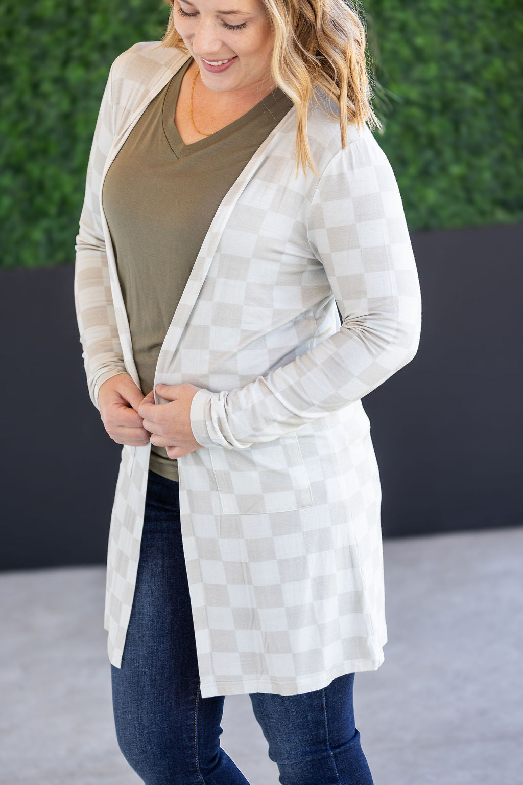 IN STOCK Classic Cardigan - Neutral Checkers FINAL SALE