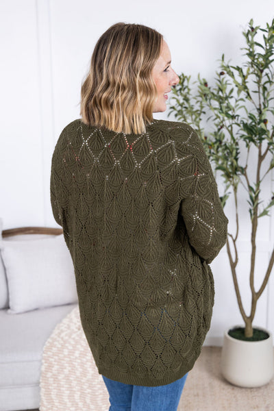 IN STOCK Open Knit Cardigan - Olive FINAL SALE