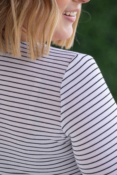 IN STOCK Striped Henley Long Sleeve - White