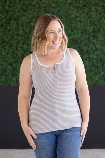 IN STOCK Shiloh Button Snap Tank - Grey