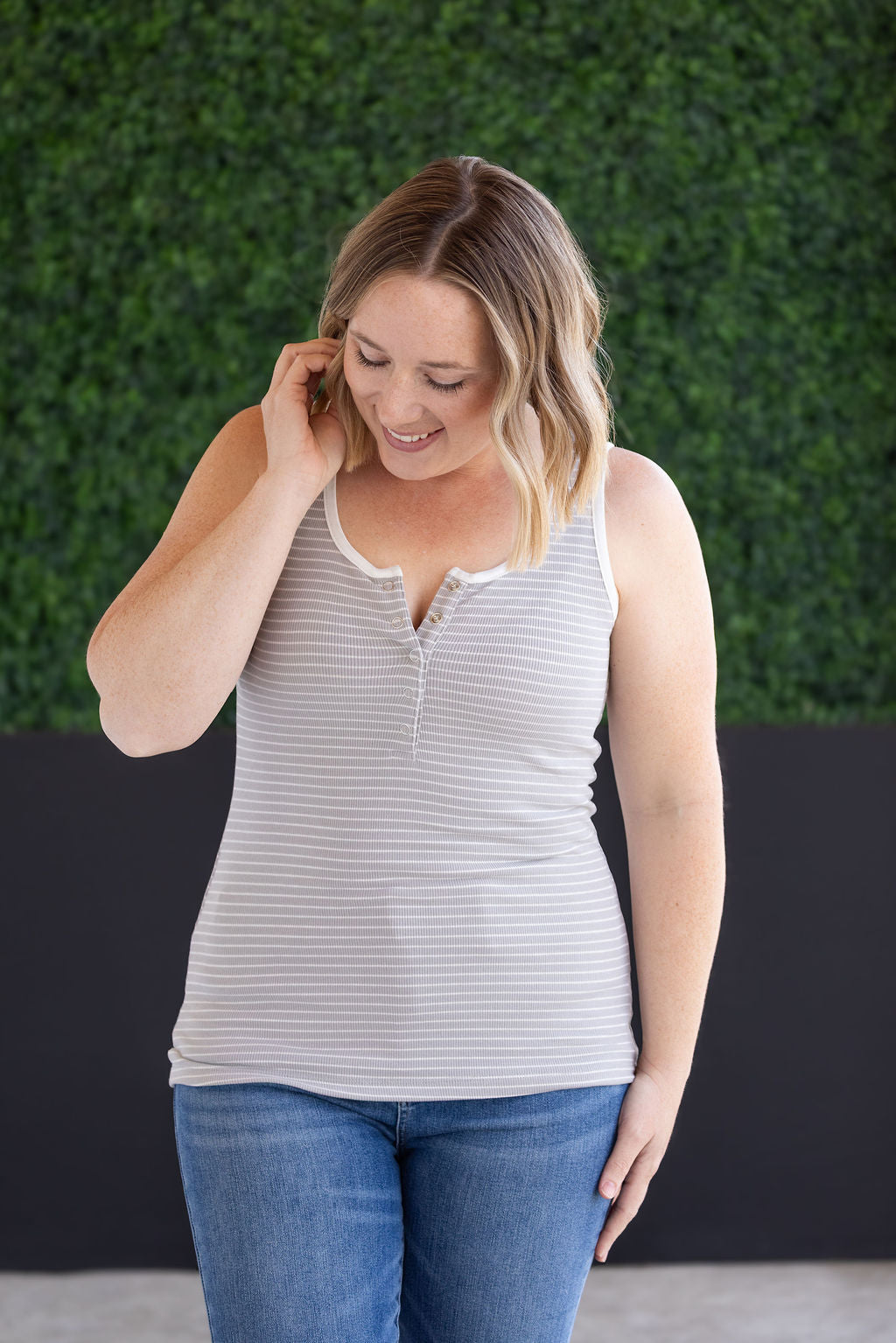 IN STOCK Shiloh Button Snap Tank - Grey