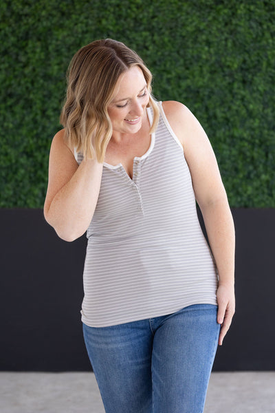 IN STOCK Shiloh Button Snap Tank - Grey