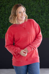 IN STOCK Vintage Wash Pocket Pullover - Red
