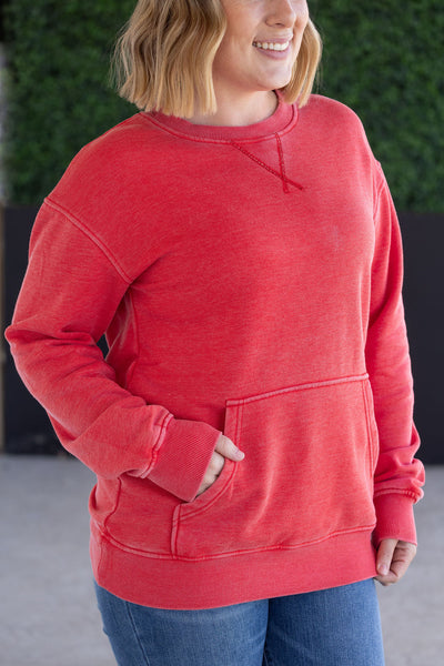 IN STOCK Vintage Wash Pocket Pullover - Red