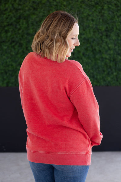 IN STOCK Vintage Wash Pocket Pullover - Red