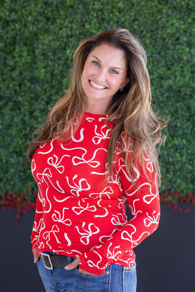 IN STOCK Blair Long Sleeve Top - Red and White Ribbons FINAL SALE