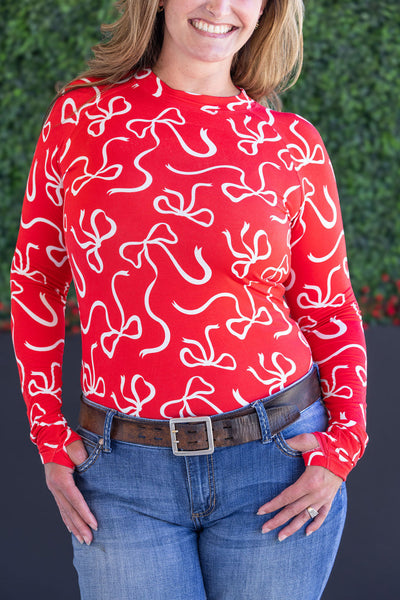 IN STOCK Blair Long Sleeve Top - Red and White Ribbons FINAL SALE