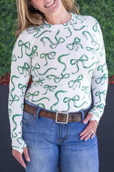IN STOCK Blair Long Sleeve Top - Green Ribbons FINAL SALE