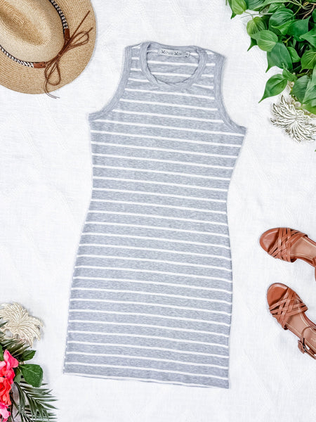 IN STOCK Mariah Ribbed Dress - Grey Stripes FINAL SALE