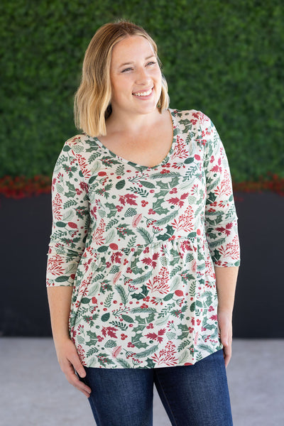 IN STOCK 3/4 Sleeve Sarah Ruffle - Holiday Berry FINAL SALE