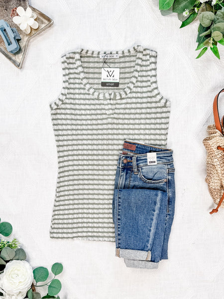 IN STOCK Stella Striped Tank - Sage