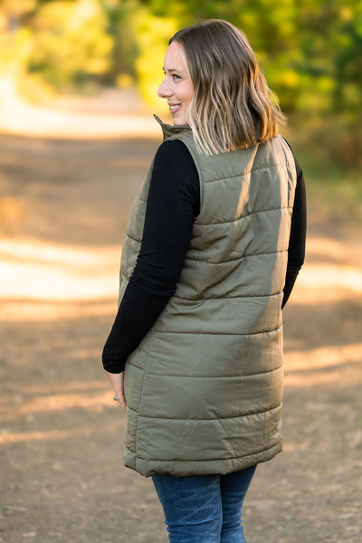 IN STOCK Harlow Long Vest - Olive FINAL SALE