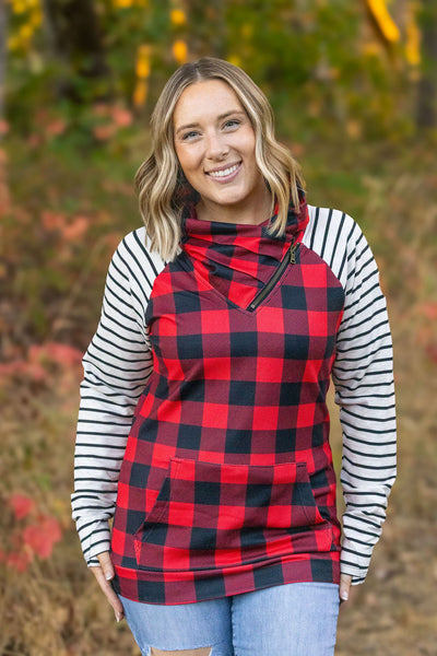 IN STOCK Zoey ZipCowl - Buffalo Plaid and Oatmeal Stripes FINAL SALE