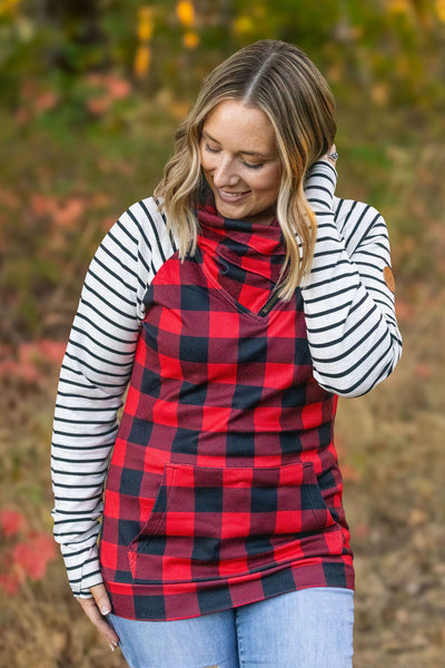 IN STOCK Zoey ZipCowl - Buffalo Plaid and Oatmeal Stripes FINAL SALE