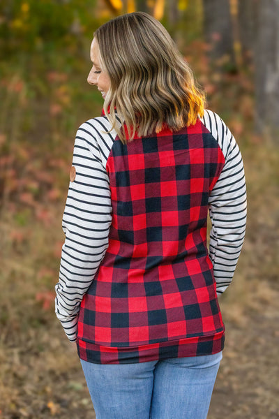 IN STOCK Zoey ZipCowl - Buffalo Plaid and Oatmeal Stripes FINAL SALE