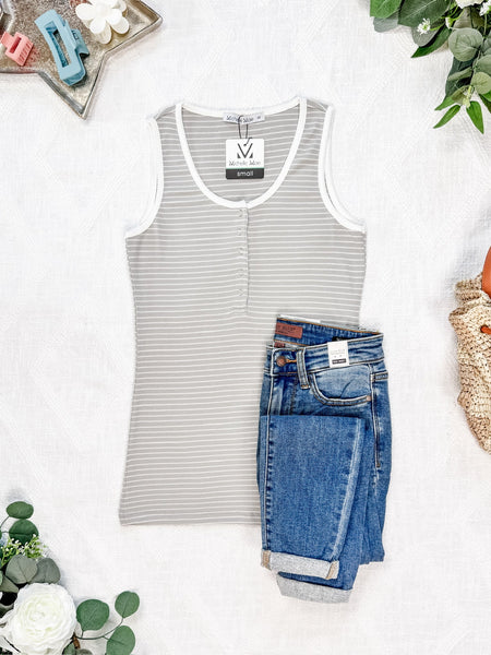 IN STOCK Shiloh Button Snap Tank - Grey