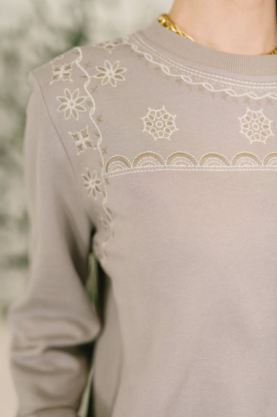 A Little Bit of Comfort Embroidered Top and Bottom Set in Taupe
