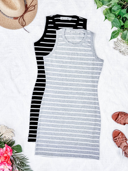 IN STOCK Mariah Ribbed Dress - Grey Stripes FINAL SALE