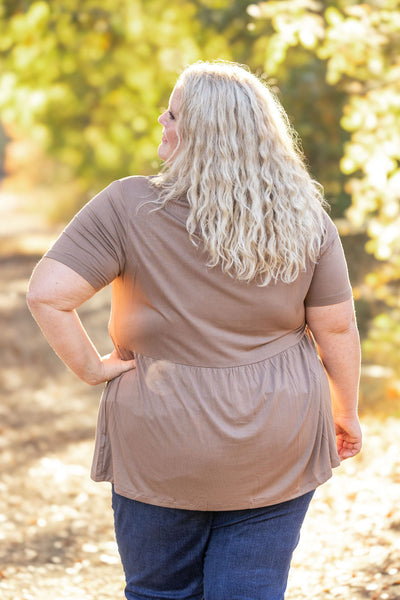 IN STOCK Sarah Ruffle Short Sleeve - Mocha FINAL SALE
