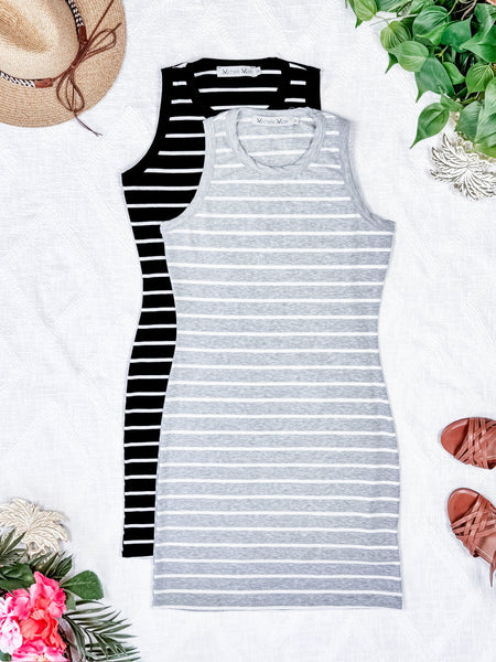 IN STOCK Mariah Ribbed Dress - Grey Stripes FINAL SALE