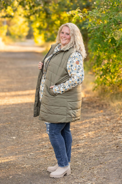 IN STOCK Harlow Long Vest - Olive FINAL SALE