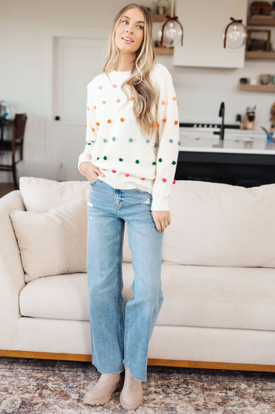 Candy Buttons Pom Detail Sweater