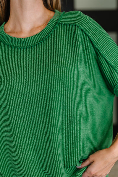 Catch Me Loungin’ Cable Ribbed Knit Top in Dark Green