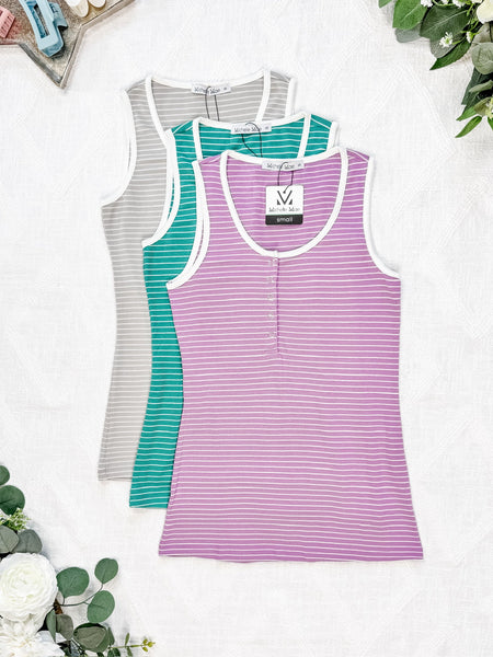 IN STOCK Shiloh Button Snap Tank - Grey