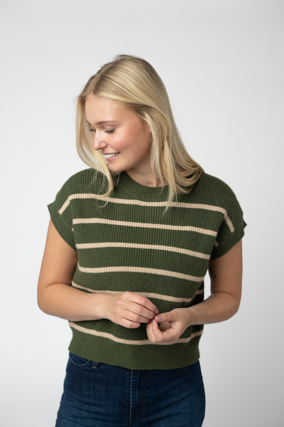 IN STOCK Striped Sweater Top - Olive and Tan FINAL SALE