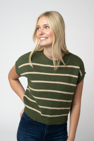 IN STOCK Striped Sweater Top - Olive and Tan FINAL SALE