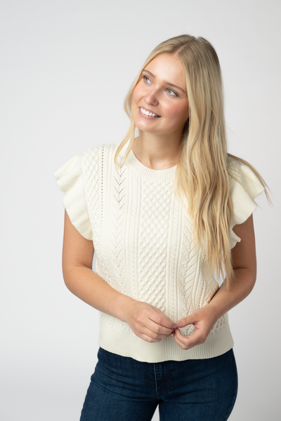 IN STOCK Felicity Flutter Sweater Top - Ivory FINAL SALE