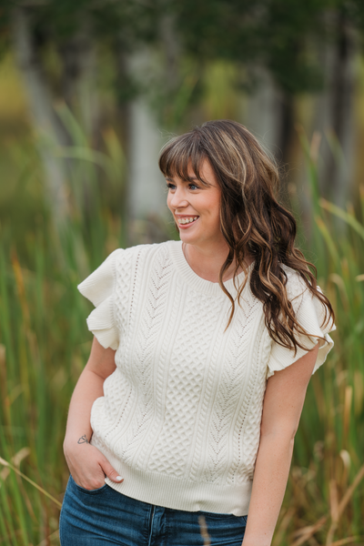 IN STOCK Felicity Flutter Sweater Top - Ivory FINAL SALE