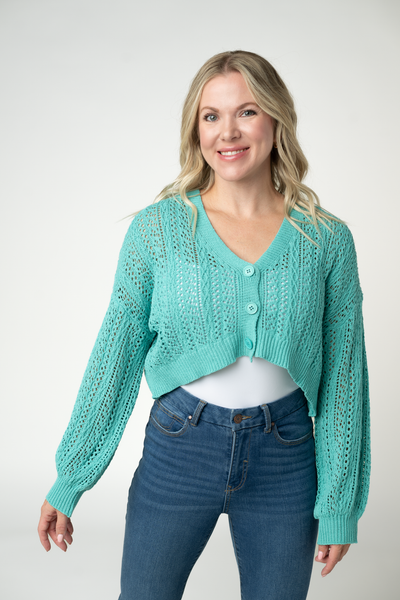 IN STOCK Callie Cropped Cardigan - Aqua FINAL SALE