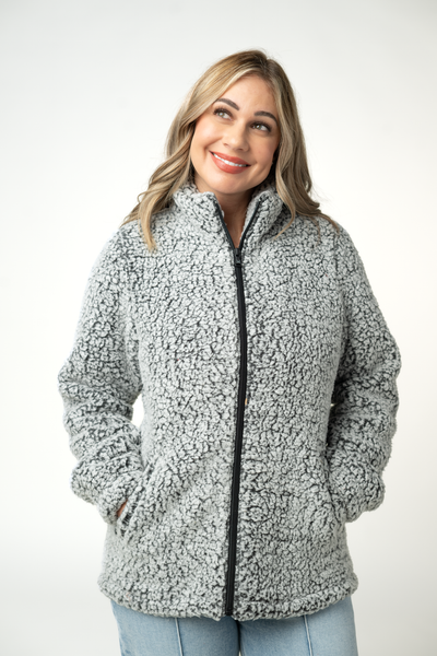 IN STOCK Two Tone Fullzip Sherpa - Charcoal and White