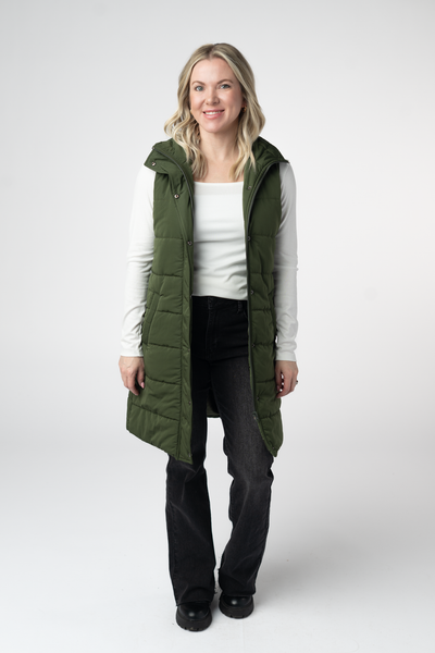 IN STOCK Harlow Long Vest - Dark Olive