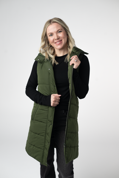 IN STOCK Harlow Long Vest - Dark Olive