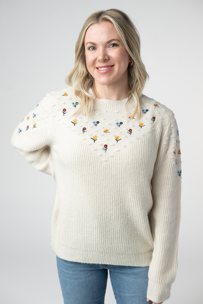 IN STOCK Micro Flower Sweater - Ivory FINAL SALE
