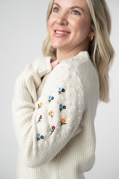 IN STOCK Micro Flower Sweater - Ivory FINAL SALE