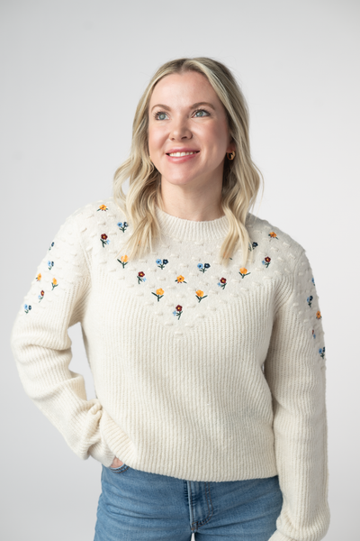 IN STOCK Micro Flower Sweater - Ivory FINAL SALE