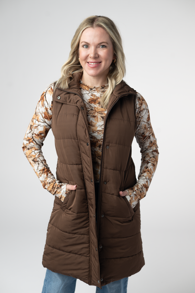 IN STOCK Harlow Long Vest - Brown